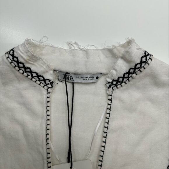NWT | Zara | Embroidered V Neck Top | White/Black | Size XS - Picture 5 of 14